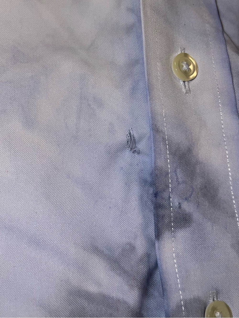 White Ombre Watercolor Artisanal Upcycled Blue Retro Button-Up Shirt Size XL - Picture 10 of 12